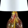 Casa Padrino Luxus Tischleuchte Rot / Gelb / Silber / Weiß Ø 20 x H. 40 cm - Glas Schreibtischleuchte mit rundem Lampenschirm - Glas Tischleuchten - Luxus Tischleuchten - Luxus Schreibtischleuchten