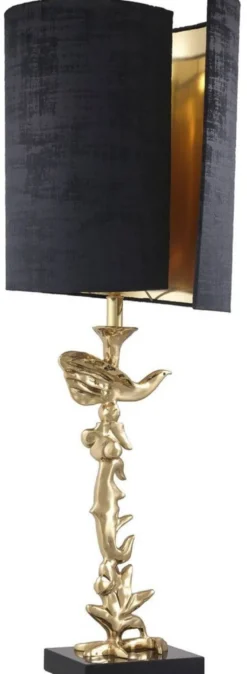 Casa Padrino Luxus Tischleuchte Messingfarben / Schwarz Ø 31 x H. 92 cm - Moderne Schreibtischleuchte mit Granitsockel - Luxus Kollektion