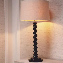 Casa Padrino Luxus Tischleuchte Schwarz / Beige H. 81 cm - Schreibtischleuchte