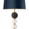 Casa Padrino Luxus Tischleuchte Antik Messing / Schwarz / Blau Ø 50 x H. 96 cm - Runde Wohnzimmerlampe mit Samt Lampenschirm