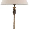 Casa Padrino Luxus Tischleuchte Vintage Messing / Beige Ø 44,5 x H. 84 cm - Schreibtischleuchte mit rundem Lampenschirm - Luxus Tischleuchten - Luxus Schreibtischleuchten - Luxus Leuchten