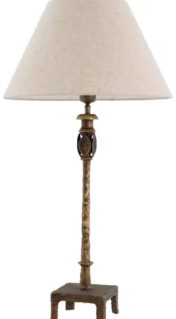 Casa Padrino Luxus Tischleuchte Vintage Messing / Beige Ø 44,5 x H. 84 cm - Schreibtischleuchte mit rundem Lampenschirm - Luxus Tischleuchten - Luxus Schreibtischleuchten - Luxus Leuchten