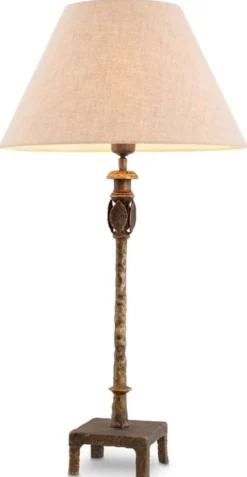 Casa Padrino Luxus Tischleuchte Vintage Messing / Beige Ø 44,5 x H. 84 cm - Schreibtischleuchte mit rundem Lampenschirm - Luxus Tischleuchten - Luxus Schreibtischleuchten - Luxus Leuchten
