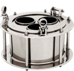 Casa Padrino Luxus Tisch Weinkühler Bullauge für 3 Flaschen - Vernickelt - H 23 cm B 38 cm T 38 cm