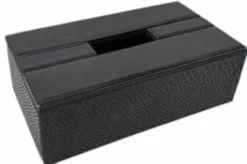 Casa Padrino Luxus Tissue Box / Papiertücherbox Schwarz Kroko-Optik 25 x 14 x H. 7,5 cm - Luxus Accessoires