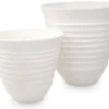 Casa Padrino Luxus Tonvasen Set Weiß - 2 Handgefertigte Runde Deko Vasen - Wohnzimmer Deko - Garten Deko - Deko Accessoires