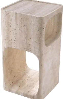 Casa Padrino Luxus Travertin Beistelltisch Beige 30,5 x 30,5 x H. 56,5 cm - Naturstein Beistelltisch - Wohnzimmer Möbel - Hotel Möbel - Travertin Möbel - Luxus Möbel - Luxus Einrichtung