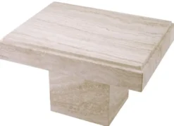 Casa Padrino Luxus Travertin Beistelltisch Beige 65 x 50,5 x H. 40,5 cm - Naturstein Beistelltisch - Wohnzimmer Möbel - Hotel Möbel - Travertin Möbel - Luxus Möbel - Luxus Einrichtung