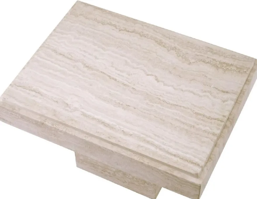 Casa Padrino Luxus Travertin Beistelltisch Beige 65 x 50,5 x H. 40,5 cm - Naturstein Beistelltisch - Wohnzimmer Möbel - Hotel Möbel - Travertin Möbel - Luxus Möbel - Luxus Einrichtung