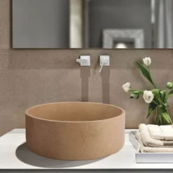 Casa Padrino Luxus Travertin Waschbecken Schale Taupe Ø 42 cm - Badezimmer Accessoires