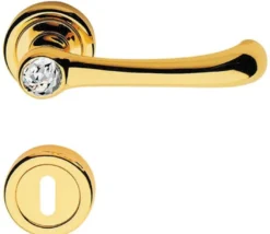 Casa Padrino Luxus Türgriff Set mit Swarovski Kristallglas Gold 14,5 x H. 5 cm - Moderne Türklinken mit Rosetten - Luxus Qualität - Made in Italy