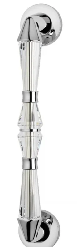 Casa Padrino Luxus Türgriff Set Silber 5,2 x 30,4 cm - Verchromte Messing Türgriffe mit Swarovski Kristallglas