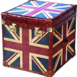 Casa Padrino Luxus Truhe im Union Jack Design, Mehrfarbig, 60 x 60 x H. 60 cm - Handgefertigte Echtleder Truhe