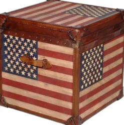 Casa Padrino Luxus Truhe Stars & Stripes Braun / Mehrfarbig 49 x 44 x H. 57 cm - Handgefertigte Echtleder Truhe im Kofferlook