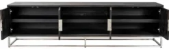 Casa Padrino Luxus TV Schrank Schwarz / Silber 220 x 42,5 x H. 60 cm - Massivholz Sideboard mit 4 Türen - Wohnzimmer Möbel - Hotel Möbel - Luxus Kollektion