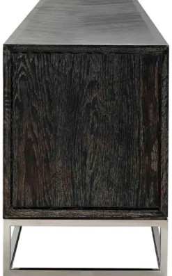 Casa Padrino Luxus TV Schrank Schwarz / Silber 220 x 42,5 x H. 60 cm - Massivholz Sideboard mit 4 Türen - Wohnzimmer Möbel - Hotel Möbel - Luxus Kollektion