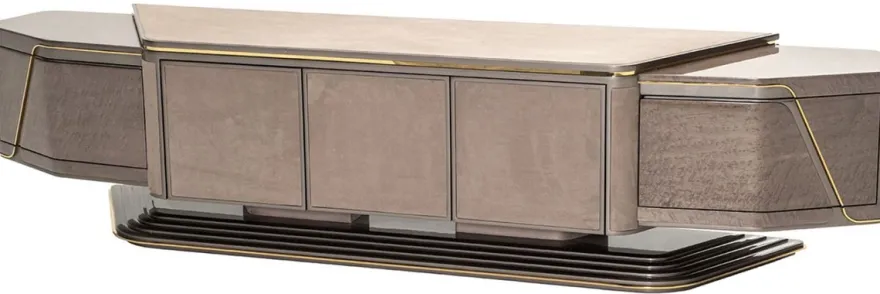 Casa Padrino Luxus TV Schrank Grau / Gold 251 x 50 x H. 58 cm - Massivholz Sideboard mit 5 Türen - Wohnzimmer Möbel - Luxus Möbel - Luxus Einrichtung