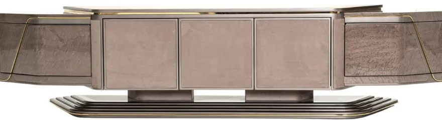 Casa Padrino Luxus TV Schrank Grau / Gold 251 x 50 x H. 58 cm - Massivholz Sideboard mit 5 Türen - Wohnzimmer Möbel - Luxus Möbel - Luxus Einrichtung