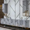 Casa Padrino Luxus TV Schrank Set Grau / Gold - 1 Luxus TV Schrank & 2 Luxus Hängeschränke - Wohnzimmer Möbel - TV Möbel - Hotel Möbel - Luxus Möbel - Luxus Wohnzimmer Einrichtung