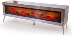 Casa Padrino Luxus TV Schrank mit LED Elektrokamin und Fernbedienung Silber 180 cm