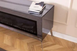 Casa Padrino Luxus TV Schrank mit LED Elektrokamin und Fernbedienung Silber 180 cm