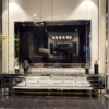 Casa Padrino Luxus TV Schrank Silber / Gold 250 x 45 x H. 56 cm - Verspiegeltes Wohnzimmer Sideboard mit 4 Schubladen - Verspiegelte Wohnzimmer TV Möbel - Luxus Qualität