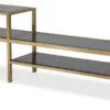 Casa Padrino Luxus TV Schrank Messingfarben / Grau 230 x 45,5 x H. 65 cm - Edelstahl Sideboard mit getönten Glasplatten - Luxus Wohnzimmer Möbel