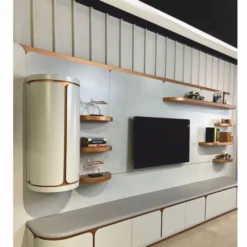 Casa Padrino Luxus TV Schrank Weiß / Grau / Kupfer 430 cm - Wohnzimmer & Hotel Möbel