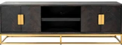Casa Padrino Luxus TV Schrank Schwarz / Gold 185 x 42,5 x H. 60 cm - Massivholz Sideboard mit 4 Türen - Wohnzimmer Möbel - Hotel Möbel - Luxus Kollektion