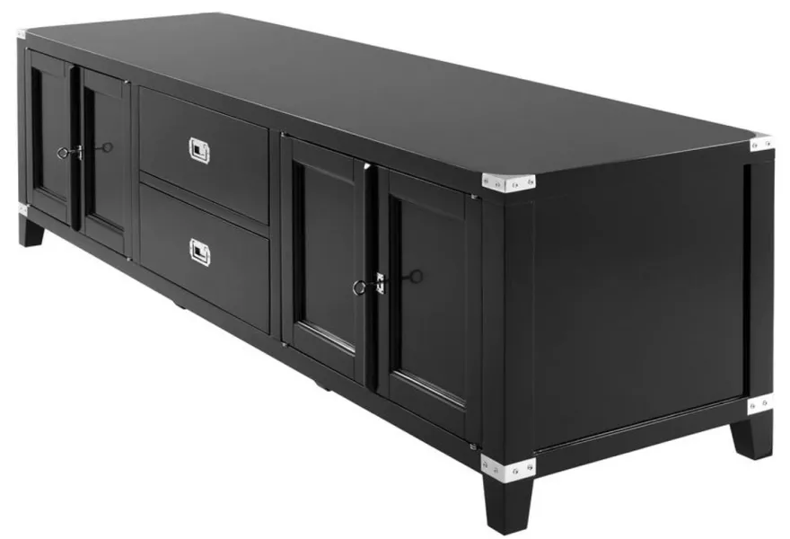 Casa Padrino Luxus TV-Schrank aus Birkenholz in Schwarz und Nickel, 180 x 50 x H. 50 cm