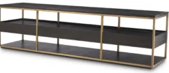 Casa Padrino Luxus TV Schrank Mokka / Messing 220 x 55 x H. 61 cm - Massivholz Sideboard mit 3 Schubladen - Wohnzimmer Möbel - Hotel Möbel - Luxus Kollektion