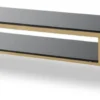 Casa Padrino Luxus TV Schrank Messingfarben / Schwarz 195 x 55 x H. 38 cm - Edelstahl Sideboard mit Glasplatten - Luxus Wohnzimmer Möbel