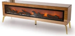 Casa Padrino Luxus TV Schrank mit LED Elektrokamin und Fernbedienung Gold 180 cm