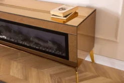 Casa Padrino Luxus TV Schrank mit LED Elektrokamin und Fernbedienung Gold 180 cm