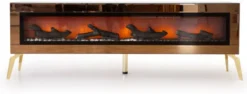 Casa Padrino Luxus TV Schrank mit LED Elektrokamin und Fernbedienung Gold 180 cm