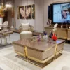 Casa Padrino Luxus TV Schrank Grau / Gold 254 x 50 x H. 65 cm - Massivholz Sideboard mit 4 Türen - Wohnzimmer Möbel - Luxus Möbel - Luxus Einrichtung