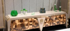 Casa Padrino Luxus TV Schrank Set Grau / Braun / Gold - Massivholz Wohnzimmer Sideboard mit 2 Reaglschränken - Wohnzimmer Möbel - Luxus Möbel