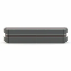 Casa Padrino Luxus TV Schrank Grau / Dunkelbraun / Silber 233 cm - Wohnzimmer & Hotel Möbel