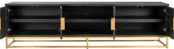 Casa Padrino Luxus TV Schrank Schwarz / Gold 220 x 42,5 x H. 60 cm - Massivholz Sideboard mit 4 Türen - Wohnzimmer Möbel - Hotel Möbel - Luxus Kollektion
