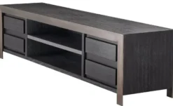 Casa Padrino Luxus TV Schrank Schwarzgrau / Bronzefarben 240 x 50 x H. 55,5 cm - Massivholz Sideboard mit 4 Schubladen - Wohnzimmer Möbel - Hotel Möbel - Luxus Kollektion