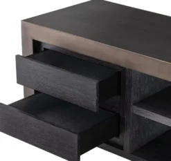 Casa Padrino Luxus TV Schrank Schwarzgrau / Bronzefarben 240 x 50 x H. 55,5 cm - Massivholz Sideboard mit 4 Schubladen - Wohnzimmer Möbel - Hotel Möbel - Luxus Kollektion