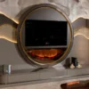 Casa Padrino Luxus TV Schrank Set Grau / Gold - Wohnzimmer Sideboard mit LED Kamin - Wohnzimmer Möbel - Hotel Möbel - Luxus Möbel
