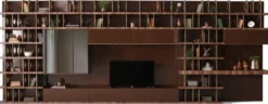 Casa Padrino Luxus TV Schrank Dunkelbraun / Braun / Messing 576 x 60 x H. 224 cm - Riesiger Massivholz Wohnzimmer Schrank - Wohnzimmer Möbel - Hotel Möbel - Luxus Möbel