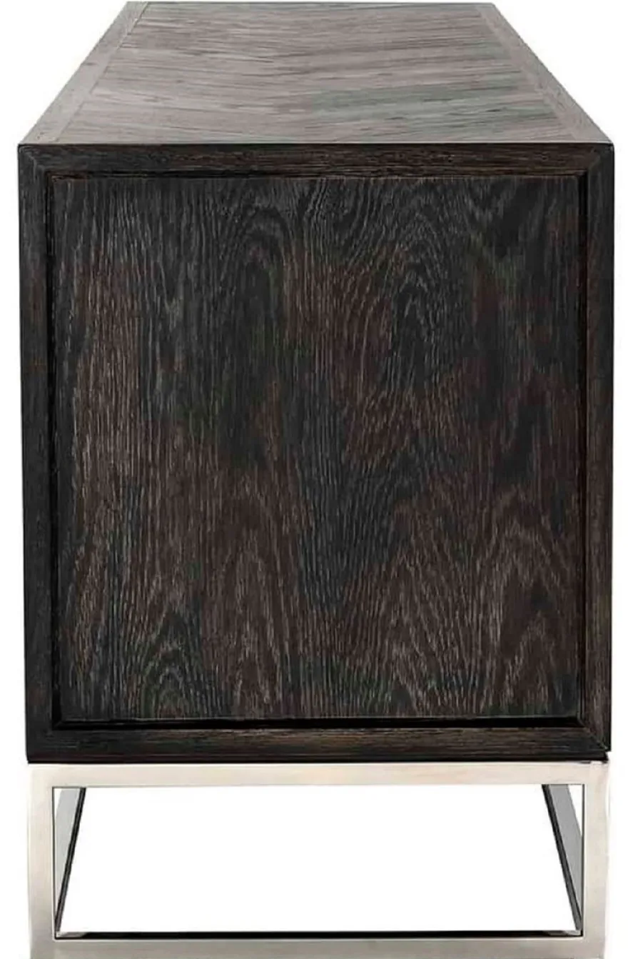 Casa Padrino Luxus TV Schrank Schwarz / Silber 185 x 42,5 x H. 60 cm - Massivholz Sideboard mit 4 Türen - Wohnzimmer Möbel - Hotel Möbel - Luxus Kollektion