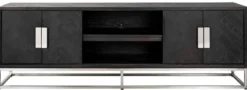 Casa Padrino Luxus TV Schrank Schwarz / Silber 185 x 42,5 x H. 60 cm - Massivholz Sideboard mit 4 Türen - Wohnzimmer Möbel - Hotel Möbel - Luxus Kollektion