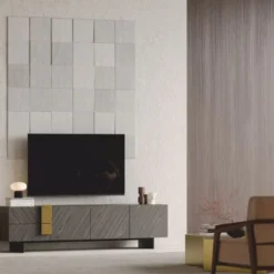 Casa Padrino Luxus TV Schrank Grau / Schwarz / Messing 220 cm - Wohnzimmer & Hotel Möbel