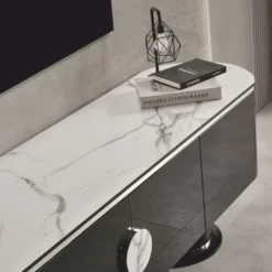 Casa Padrino Luxus TV Schrank Schwarz / Weiß / Silber 221 cm - Wohnzimmer & Hotel Möbel