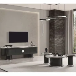 Casa Padrino Luxus TV Schrank Schwarz / Weiß / Silber 221 cm - Wohnzimmer & Hotel Möbel
