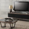Casa Padrino Luxus TV Schrank Schwarz / Kupferfarben 208 x 48 x H. 57 cm - Fernsehschrank mit 4 Türen - Luxus Wohnzimmer Möbel