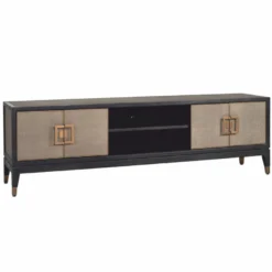 Casa Padrino Luxus TV Schrank Schwarz / Grau / Messing 185 cm - Wohnzimmer & Hotel Möbel